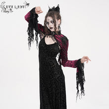Load image into Gallery viewer, ECA02002 Gothic pattern women flared sleeves red velvet short lace shawl