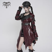 Load image into Gallery viewer, CT27602 Red Punk-Style Mid-Length Coat with Glossy Finish and Multiple Straps