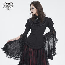 Load image into Gallery viewer, SHT113 Textured wool patchwork Queen's mesh stand-up collar one-piece long-sleeved shirt