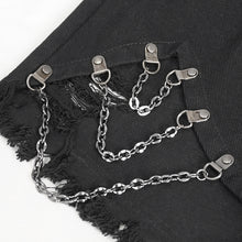 Load image into Gallery viewer, PT208 Denim and leather spliced asymmetric  shorts with chain