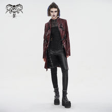 Load image into Gallery viewer, CT21302 RED Irregular rubberized faux leather contrasting stripe coat