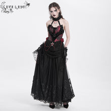 Load image into Gallery viewer, ESKT05601 black Gothic floral embroidered skirt
