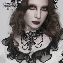 Load image into Gallery viewer, AS273 Gothic Necklace with Bow, Tassels, Lace, and Fine Beaded Chain Pendant