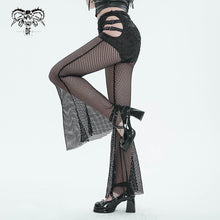 Load image into Gallery viewer, PT209 Faux leather and mesh spliced side bandage flared pants