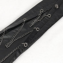 Load image into Gallery viewer, AS158 punk Asymmetric black leather tie with chain