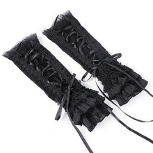 Load image into Gallery viewer, GE03701 Black Rose Flower Mid-Length Strap Gloves