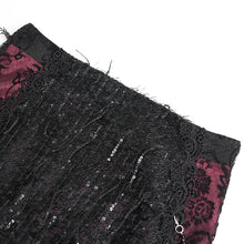 Load image into Gallery viewer, ESKT08002 Black and red Sequin-Embellished Mesh and Flocked Floral Mesh Fitted Fishtail Skirt