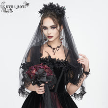 Load image into Gallery viewer, EAS016 Black beaded and diamond big flower veil