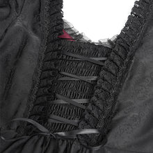 Load image into Gallery viewer, ESKT06602 Black and Red Gothic Pattern Satin Rose Mesh Long Sleeve Dress