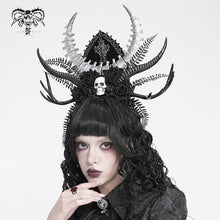 Load image into Gallery viewer, AS305 Halloween Antler and Antelope Horn Headband with Rose and Crescent Moon Accents