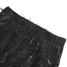 Load image into Gallery viewer, ESKT08001 Black Sequin-Embellished Mesh and Flocked Floral Mesh Fitted Fishtail Skirt