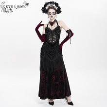 Load image into Gallery viewer, ESKT06502 Wine Gothic velvet dress with fur collar