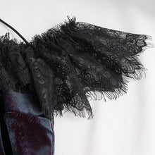 Load image into Gallery viewer, TT241 Wine velvet big lace flat shoulder short sleeves vest