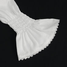 Load image into Gallery viewer, SHT10602 White chiffon smocked lace stand collar women's shirt