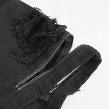 Load image into Gallery viewer, PT208 Denim and leather spliced asymmetric  shorts with chain