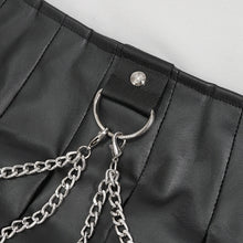 Load image into Gallery viewer, SKT166 Faux leather tied with rope pleated skirt with chain