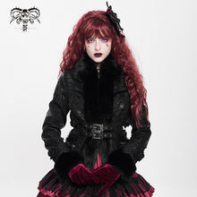 Load image into Gallery viewer, CT265 Gothic snake print fur collar long sleeve coat