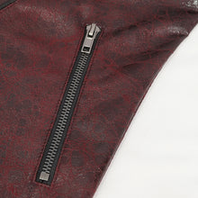 Load image into Gallery viewer, CT21302 RED Irregular rubberized faux leather contrasting stripe coat
