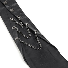 Load image into Gallery viewer, AS149 Asymmetric black leather tie with chain