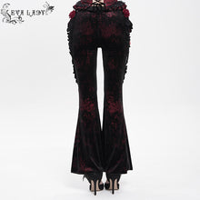 Load image into Gallery viewer, EPT02002 Black and Red Velvet-knit flared trousers with side ruffles