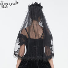 Load image into Gallery viewer, EAS016 Black beaded and diamond big flower veil