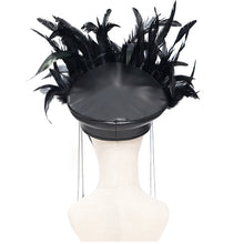 Load image into Gallery viewer, AS256 Long and short feather tassel chain leather military cap