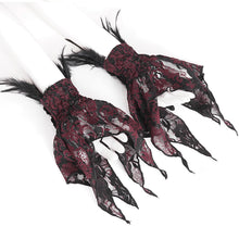 Load image into Gallery viewer, EGE00202 Black and red gothic Flocked rose mesh feather sleeves