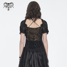 Load image into Gallery viewer, TT268 Gothic pentagram flocked mesh with lace halterneck women's short T-shirt