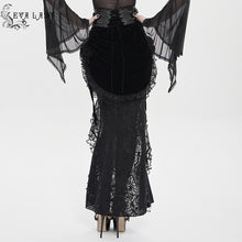 Load image into Gallery viewer, ESKT07801 Black Velvet Paneling with Soft Rose Mesh Gothic Skirt