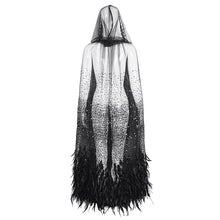 Load image into Gallery viewer, ECA016 Gothic sequined feather hooded women's long cloak