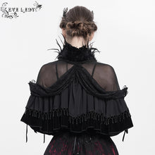 Load image into Gallery viewer, ECA021 Feather-decorated neckline faux silk Gothic shawl