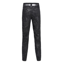 Load image into Gallery viewer, PT295 Gold-Stamped Twill and Faux Leather Paneled Punk Trousers