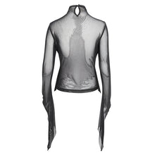 Load image into Gallery viewer, TT270 Gothic high neck long sleeve knitted mesh women's T-shirt
