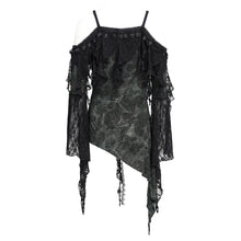 Load image into Gallery viewer, TT298 Tie-dye flocked ruffled Gothic suspender T-shirt