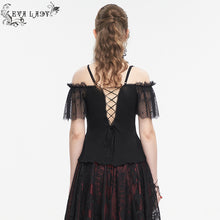 Load image into Gallery viewer, ETT032 Off-the-shoulder strappy ruffled short sleeves t-shirt