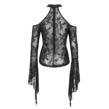Load image into Gallery viewer, ETT030 Off-the-shoulder strappy flocked long-sleeved women's T-shirt
