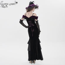 Load image into Gallery viewer, ESKT07602 Black and Purple Gothic Off-Shoulder Fishtail Dress
