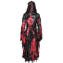 Load image into Gallery viewer, CT245 Black and Red women ragged Tie-dyed striped long-sleeved hooded long coat