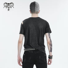 Load image into Gallery viewer, TT249 Tattered Knit Zipper Webbing Men's T-Shirt