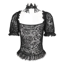 Load image into Gallery viewer, TT268 Gothic pentagram flocked mesh with lace halterneck women's short T-shirt