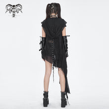 Load image into Gallery viewer, CA006 punk asymmetrical women broken holes black hooded cape