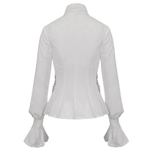 Load image into Gallery viewer, SHT10602 White chiffon smocked lace stand collar women's shirt