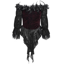 Load image into Gallery viewer, ETT04002 wine Off-shoulder three-quarter sleeve Gothic T-shirt