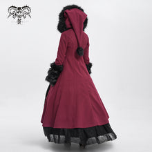 Load image into Gallery viewer, CT12602 daily life winter sexy women red gothic party woolen hooded long coat with fur