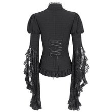 Load image into Gallery viewer, SHT113 Textured wool patchwork Queen's mesh stand-up collar one-piece long-sleeved shirt
