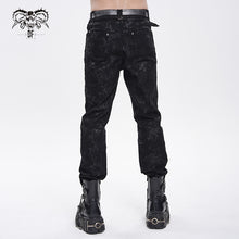 Load image into Gallery viewer, PT295 Gold-Stamped Twill and Faux Leather Paneled Punk Trousers