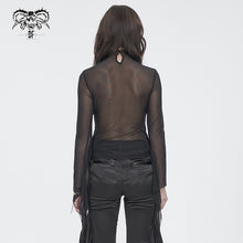 Load image into Gallery viewer, TT270 Gothic high neck long sleeve knitted mesh women's T-shirt