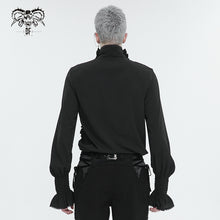 Load image into Gallery viewer, SHT10401 Black Chiffon pleated Lace Stand Collar Men's Shirt