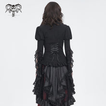 Load image into Gallery viewer, SHT113 Textured wool patchwork Queen's mesh stand-up collar one-piece long-sleeved shirt