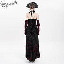 Load image into Gallery viewer, ESKT06502 Wine Gothic velvet dress with fur collar